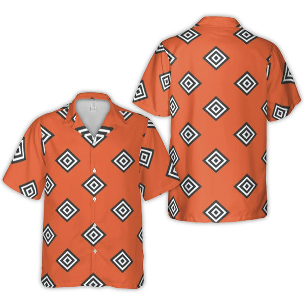 Geometric Diamond Hawaiian Shirt | Burnt Orange Abstract Print | Wrinkle-Resistant Woven Polyester | Premium Summer Vacation
