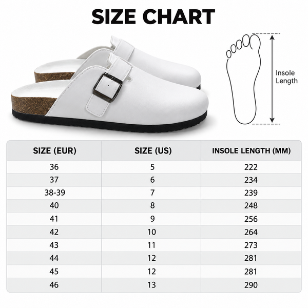 Dallas Couture Garden Clogs - Size Chart