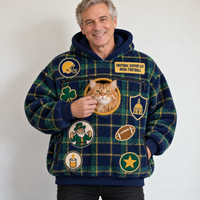 South Bend Tartan Patches Cat Pouch Hoodie