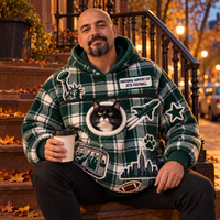New York Tartan Patches Cat Pouch Hoodie