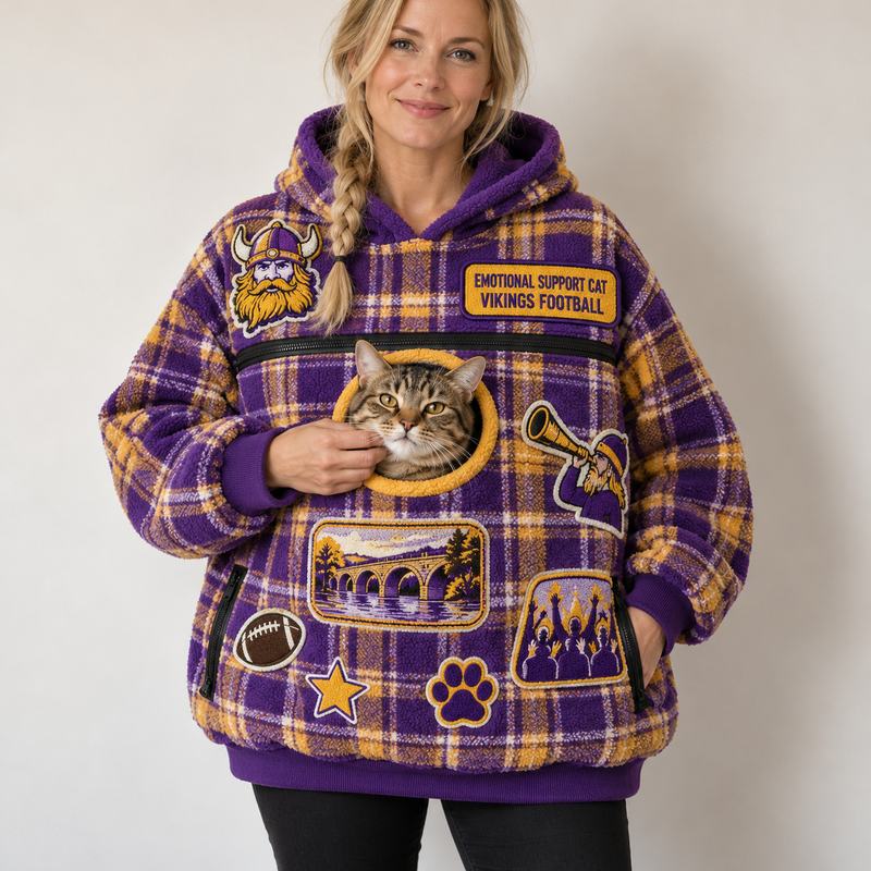 Minneapolis Tartan Patches Cat Pouch Hoodie