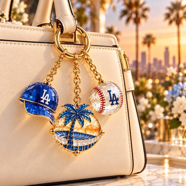 Los Angeles Baseball Fan Bag Charm Set - On Bag