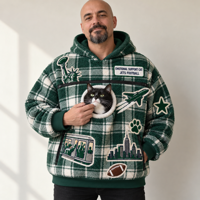 New York Tartan Patches Cat Pouch Hoodie