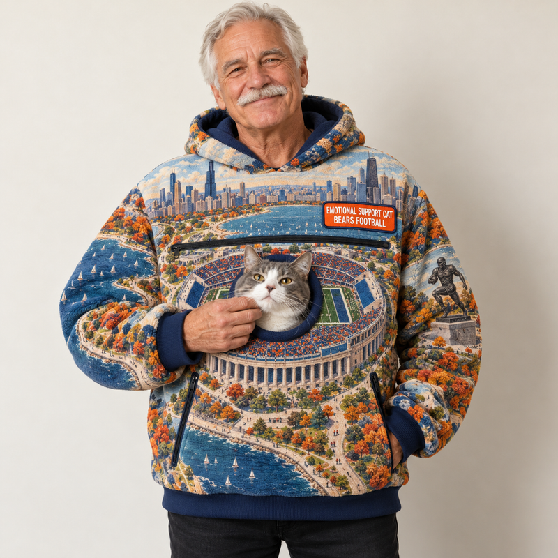 Chicago Aerial Stadium Cat Pouch Hoodie