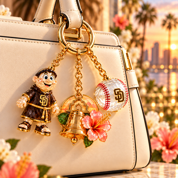 San Diego Baseball Fan Bag Charm Set - On Bag