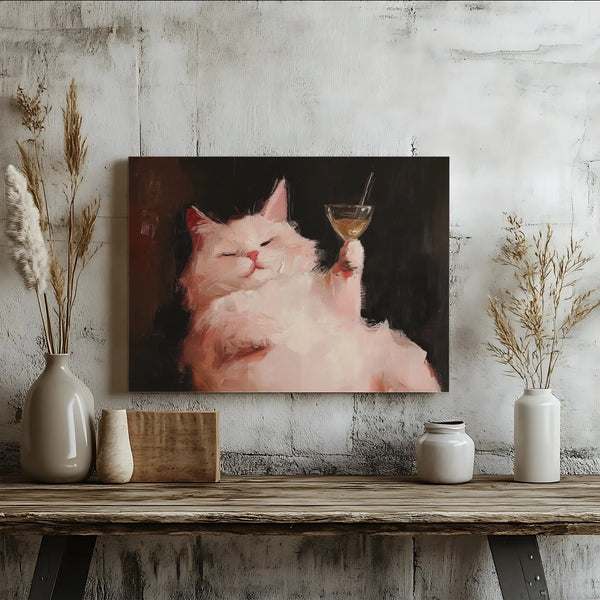 Funny Cat Drinking Martini printable wall art digital download