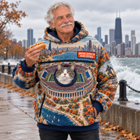Chicago Aerial Stadium Cat Pouch Hoodie