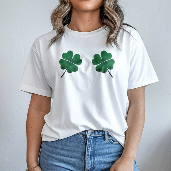 Four Leaf Clover St Patricks Day T-Shirt | Minimalist Green Shamrock Graphic | Premium 100% Cotton Tee | Lucky Irish Holiday